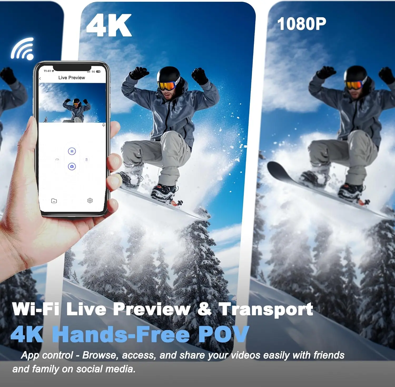 Caméra Action 360° 4K UHD avec Carte TF Optionnelle