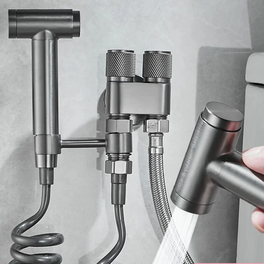 Toilet Bidet Sprayer Triangle Valve 1 In Two Double Control Faucet G1/2 Rotary Switch Shower Head Washer Washing Machine Valve