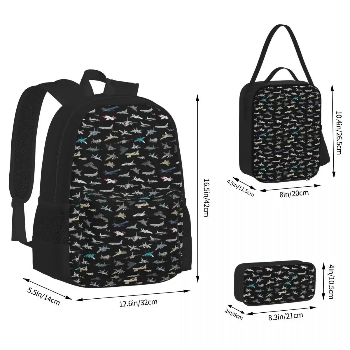 

Modern Military Airplanes Backpacks Boys Girls Bookbag Students School Bags Cartoon Rucksack Lunch Bag Pen Bag Three-Piece Set