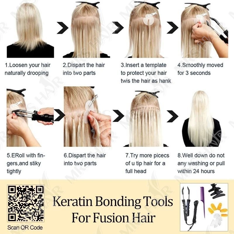 MRSHAIR U Tip Fusion Hair Extensions Nail Tips Human Hair Italiana 1.5cm Long Keratin Hair Bondings 12 16 20 24 inch 50strands 6