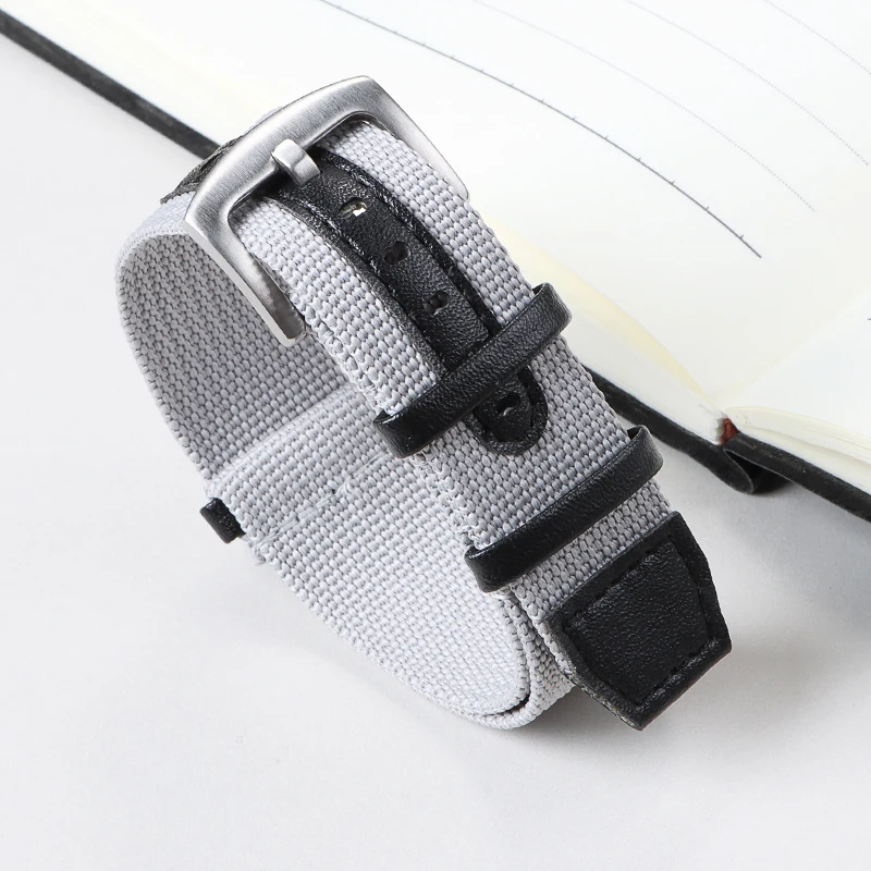 Versatile Green & Grey Nylon Leather Watch Strap - 20mm/22mm - Unisex Sporty Soft Bracelet