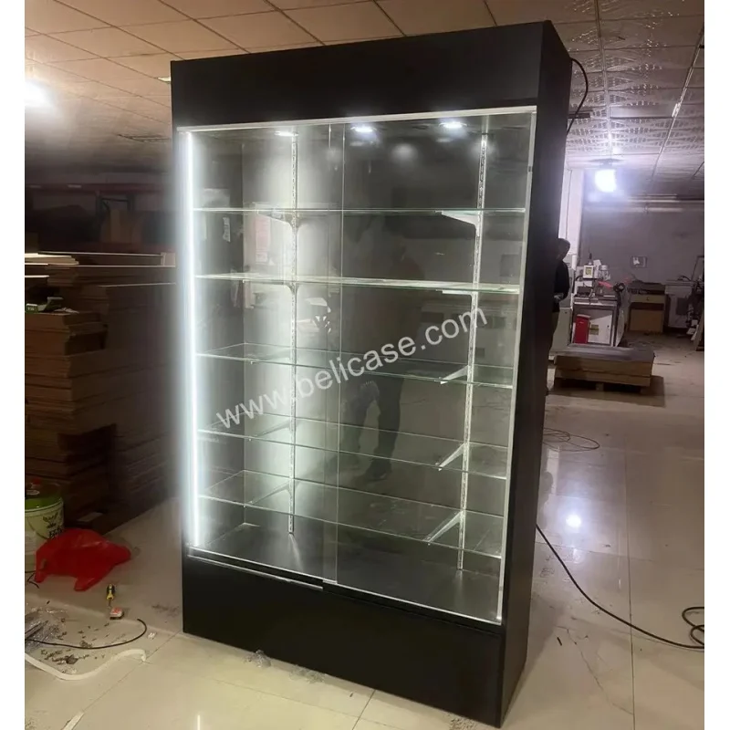 맞춤형 저렴한 가격의 유리 디스플레이, LED 조명 및 잠금 벽 쇼케이스, 소매점 가구, 나무 캐비닛