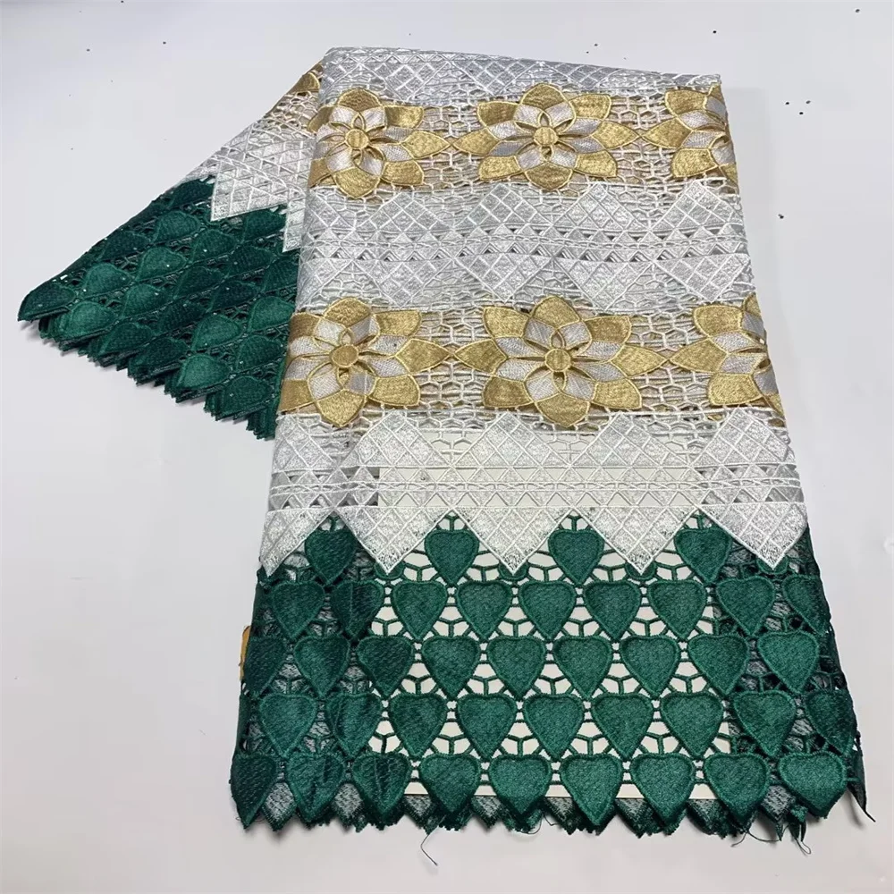 

African Milk Silk Cord Lace Fabric 2022 High Quality Water Soluble Nigerian Sequence Guipure Cord Lace For Wedding Dress d23-21