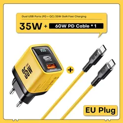 ASOMETECH 35W GaN Charger with LED Display & Quick Charge USB - C - EU Plug With Cable