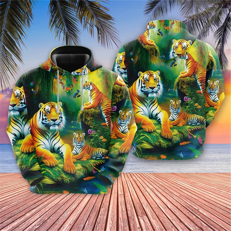Bengal Tiger 그래픽 스웨트셔츠, 하라주쿠 패션 Y2k 여성 풀오버, 캐주얼 키즈 운동복, 고스 동물 후드, 남성 의류