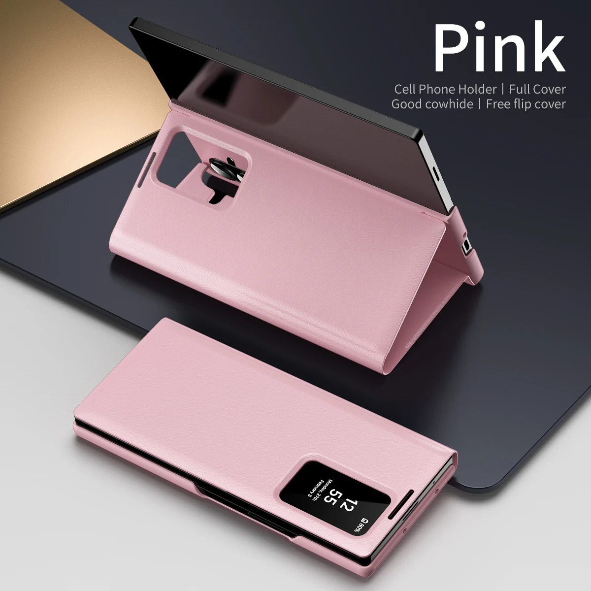 Deluxe Smart Leather Tri-Fold Case with Touch Window & Free-Flip Stand