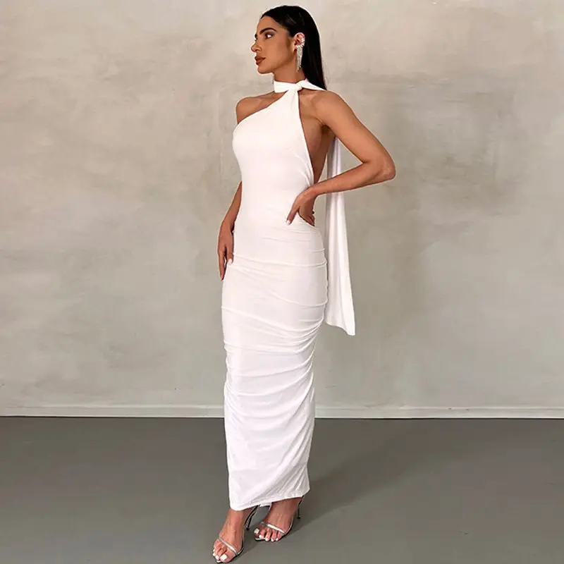 

European and American Style Women's Clothing 2023 New Sleeveless Backless Sexy Tight Ruffle Hip Dress