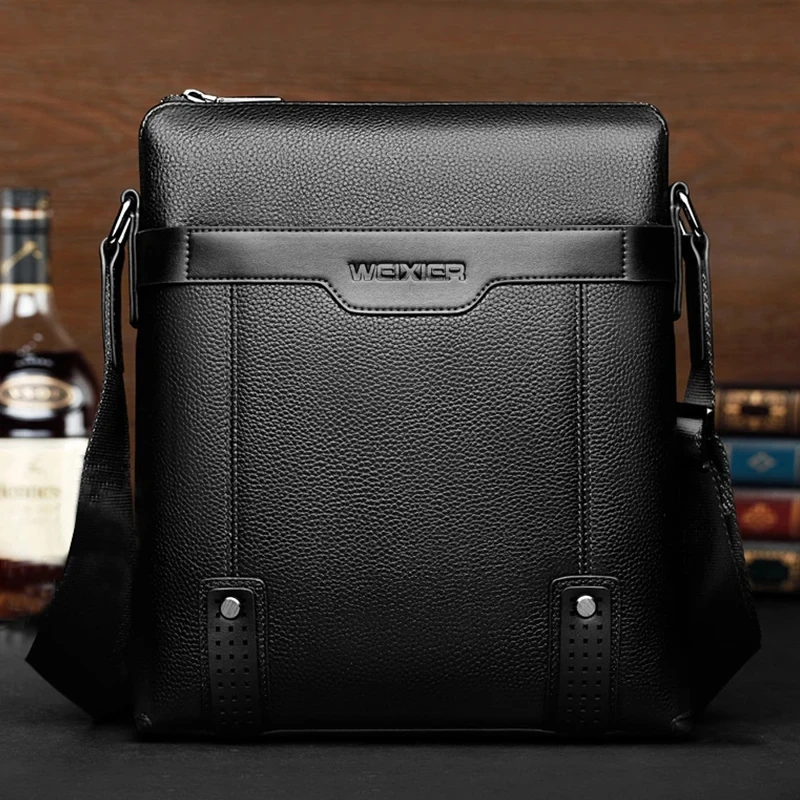 WEIXIER Brand Men's Shoulder Bag Fashion Vintage PU Leather Casual Large Capacity Backpack Messenger Male Crossbody bag Business