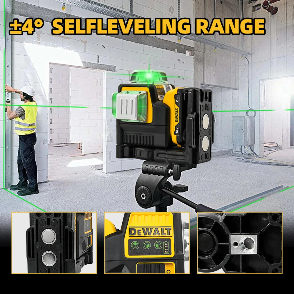 DEWALT DW089LG 3 Sides*360 Degree Laser Level Vertical 12 Lines Self-Leveling Horizontal And Vertical Cross Line Tools 5