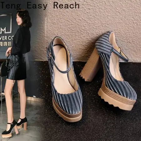 Spring and Autumn New Style Fashion Round Head High-heeled Women's Shoes Shallow Mouth Buckle Sexy Party Thick Heel Women Shoes