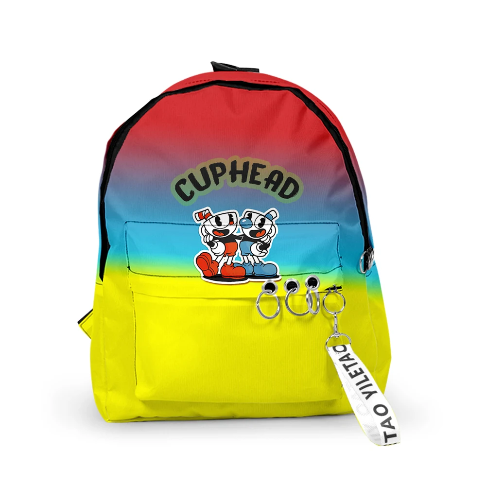 

Classic Cartoon Anime Cuphead Backpacks Boys/Girls pupil School Bags 3D Print Keychains Oxford Waterproof Cute Small Backpacks