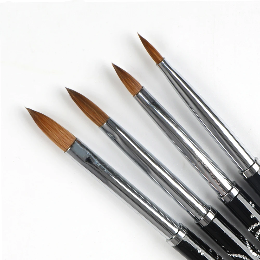BQAN New Design 4-8# Heart Shape Glitter Black Metal Handle Pure Kolinsky 3D Nail Art Brush 3