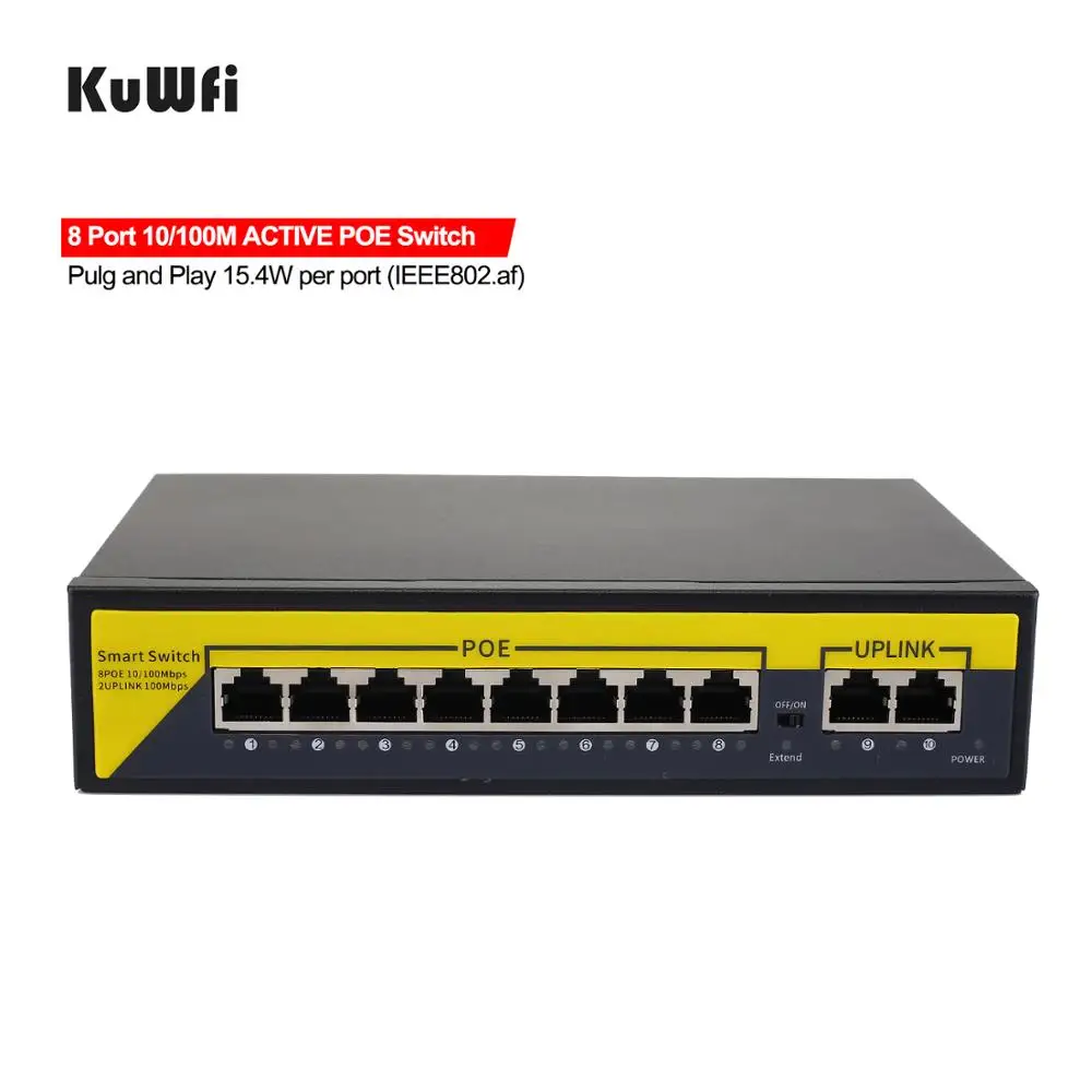 Kuwfi-ethernet Switch 48v Poe 16port 10 100mbps Ieee 802.3 af at para a Câmera ip Wireless ap Cctv Sistema de Segurança - Imagem 2