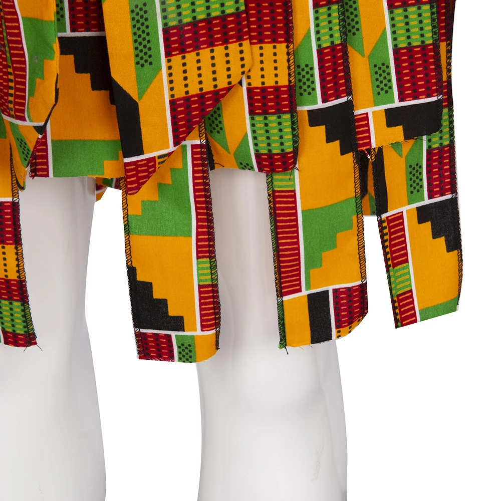 African Dresses Women Kente Fringe Belt Skirt Matching 5 Bracelets 1 Pair Round Drop Earrings Dance Carnival Costume Wyb792