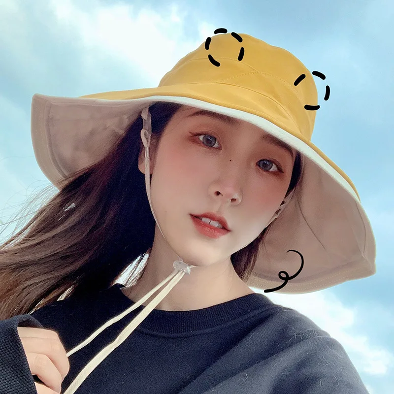 Uv Large Eaves Sun Protection Hat Double-sided Cap Full-face Sun Hat Female Spring Summer Beach Seaside Fisherman