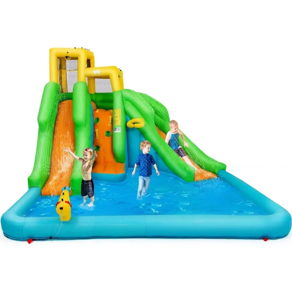 

Inflatable Water Slide, 6 in 1 Giant Water Park for Outdoor with Dual Slides for Racing Fun, Climbing, Splash Pool, Water Slides