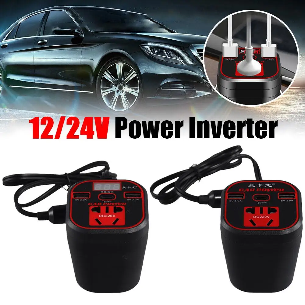 

Car Power Inverter 24V 12v 220v 120W Led Display 3 Cigarette Ports fonte 220 + automotiva QC3.0 Lighter v USB v inversor 12 J8Y8