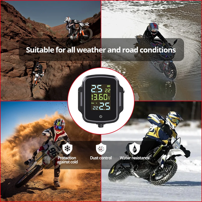 E-ACE Digital Display Motorcycle Tire Pressure Monitor System TPMS Tire Pressure Monitor USB Output With QC 3.0 Fast Charging