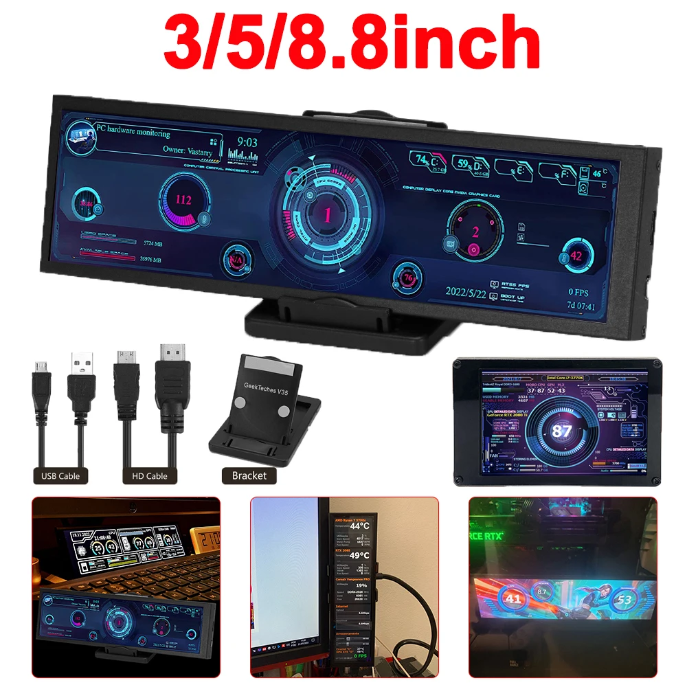 IPS USB Вторичный дисплей ALLOYSEED 3/5/8,8-дюймовый ЖК-экран, совместимый с компьютерным процессором, графическим процессором