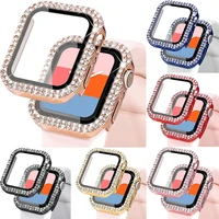 Verre scintillant diamant + couvercle pour boîtier de montre Apple 45/41mm 46/42mm 44/40mm, écran HD en verre trempé iWatch 11 10 9 8 7 6 5 SE 1