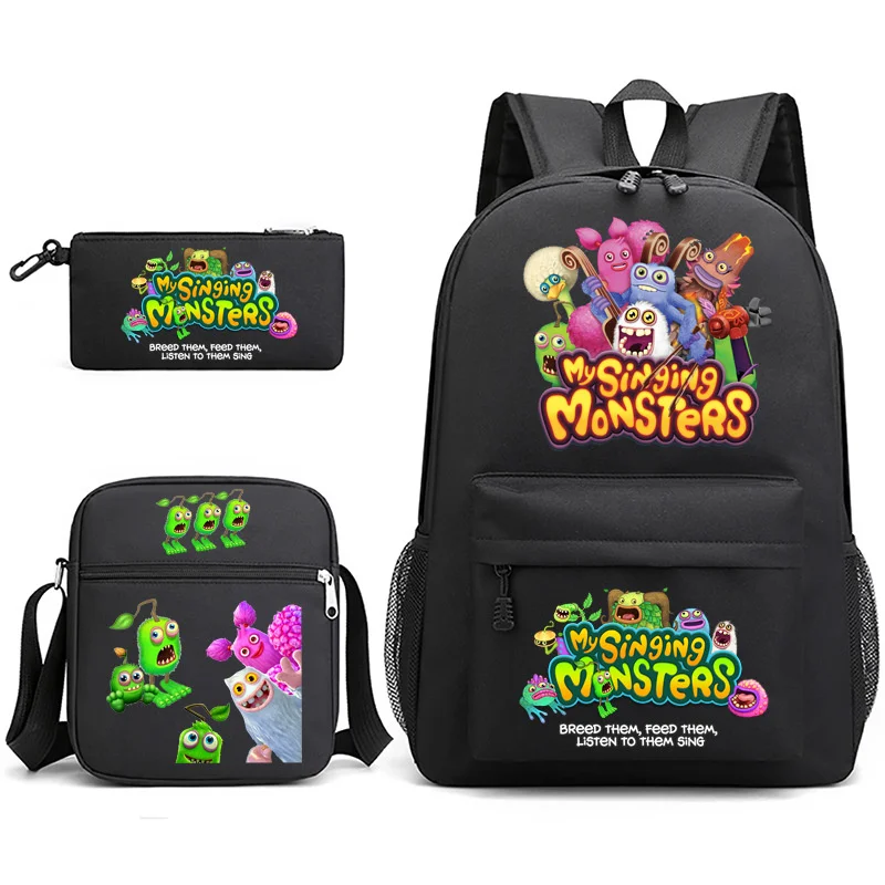 

Cartoon Novelty My Sing Monsters 3D Print 3pcs/Set pupil School Bags Laptop Daypack Backpack Inclined shoulder bag Pencil Case