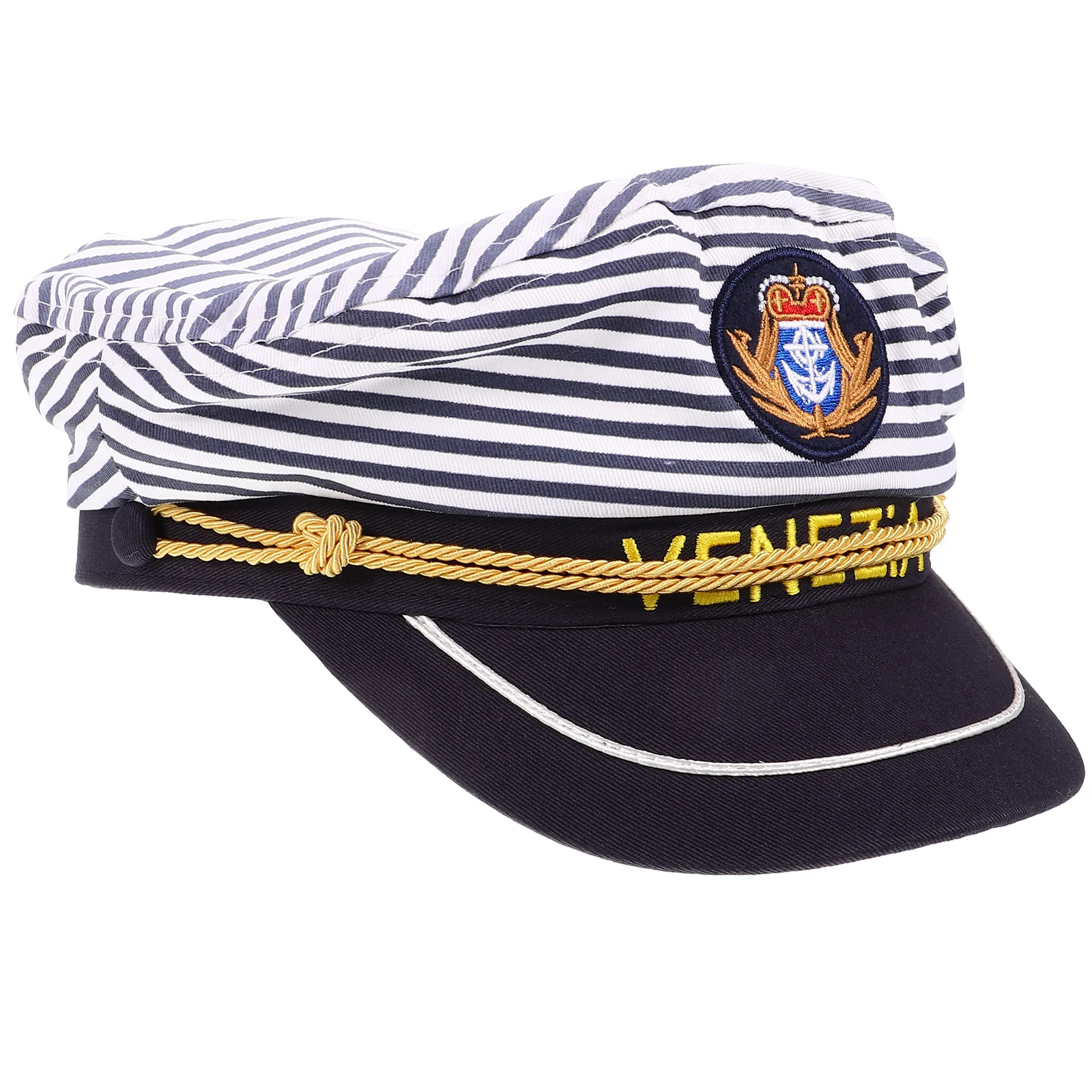 1Pc Blue Stripe Captain Hat Navy Cap Adult Ship Hat Sailor Costume Headwear For Adults Adjustable Premium Material Lightweight