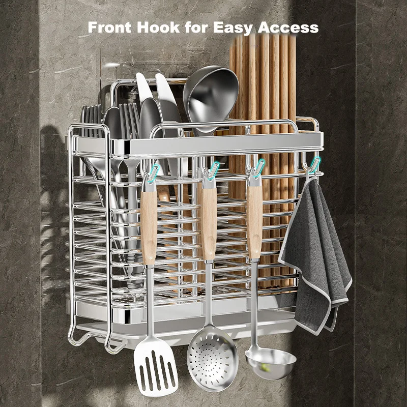 Kitchen Storage Rack Cutlery Cylinder Knife Rack 304 Stainless Steel Rack Chopsticks Spoon Knife Fork Storage Basket 6