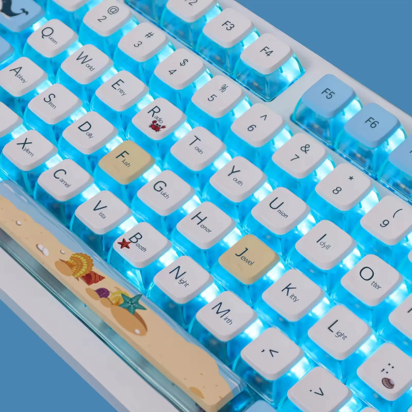 Summer Beach Ocean Pudim Keycaps Transparentes Keycaps Azuis Brancos da Baleia Sublimação Dupla Pbt 118 Keycaps Asa Chave