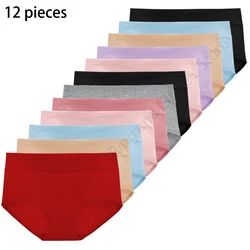 12Pcs/ Women's Panties  soft Underwear Cotton Plus Size Breathable  Briefs Girls  Underpants Sexy Lingeries Female