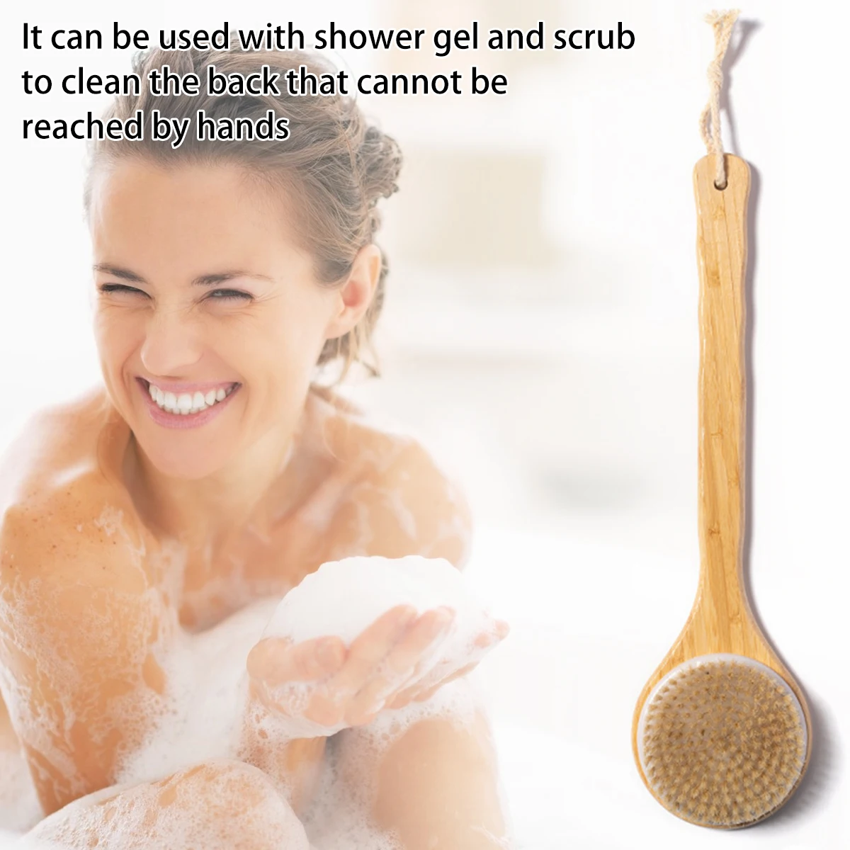Natural Bristle Long Handle Bath Brush Soft Hair Bath Brush Bathroom Body Brushes Mud Back Scrubber Shower Massage Brush 6