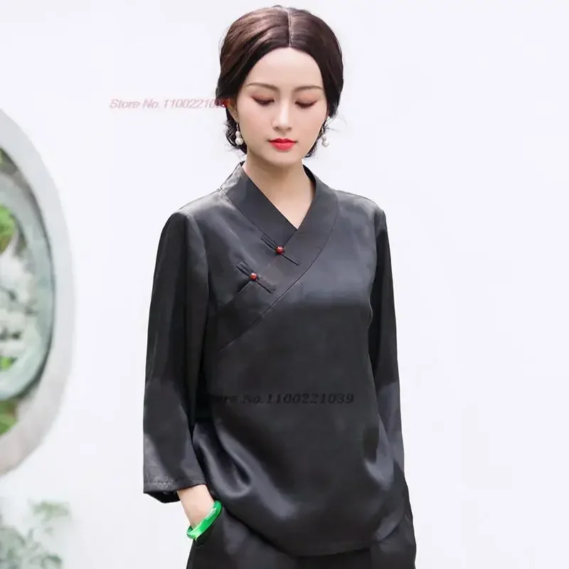 

2023 chinese traditional hanfu blouse women casual loose female blusas elegant oriental tang suit chinese blouse cheongsam tops