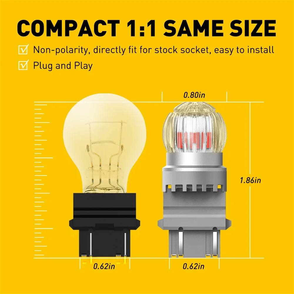 AUXITO-2X T25 3157 LED �극��ũ ����Ʈ ���� ����, P27W LED �� �ñ׳� ���ο� ���� ȭ��Ʈ �ڵ��� ����, ���� ���� ���� ����Ʈ DRL, 3156