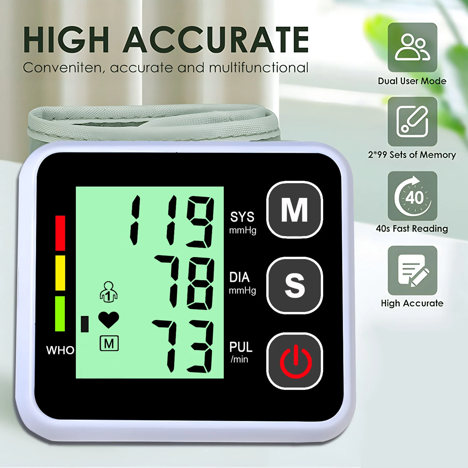 LCD Display Wrist Blood Pressure Monitor Tonometer Tensiometer Automatic Digital Pulsometer Sphygmomanometer Family Diagnostic blood pressure monitor blood pressure meter