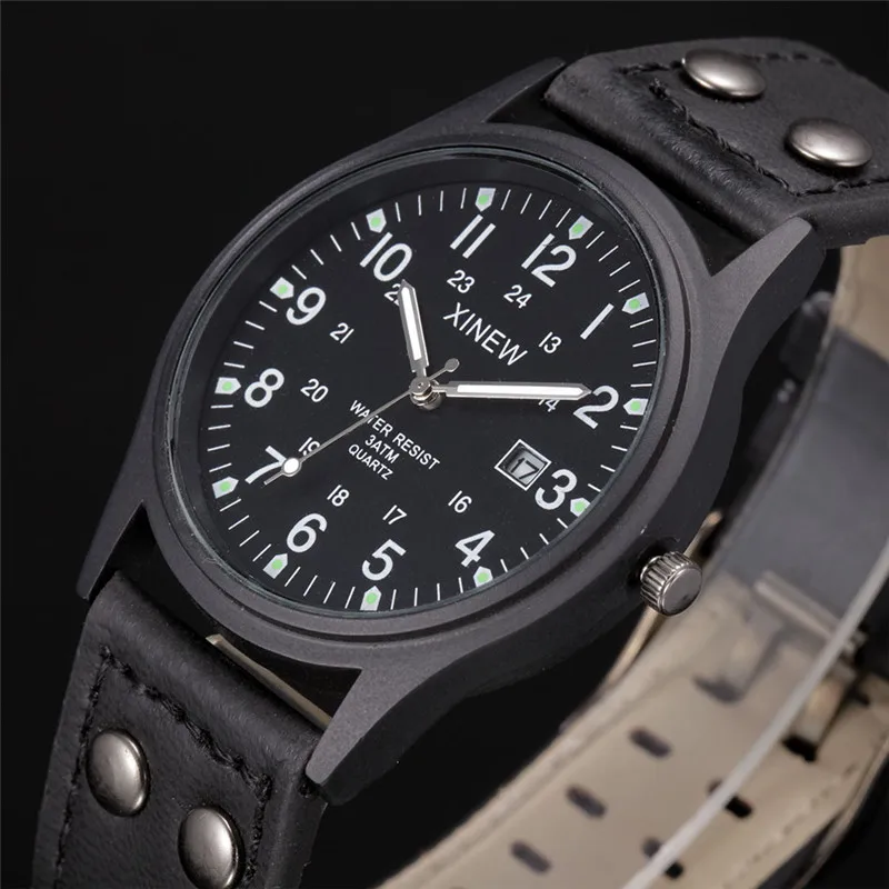 1pc / lot XINEW Brand Watches For Men Fashion Leather Band Sports Military Date Quartz Watch Erkek Barato Saat Reloj Hombre 2024