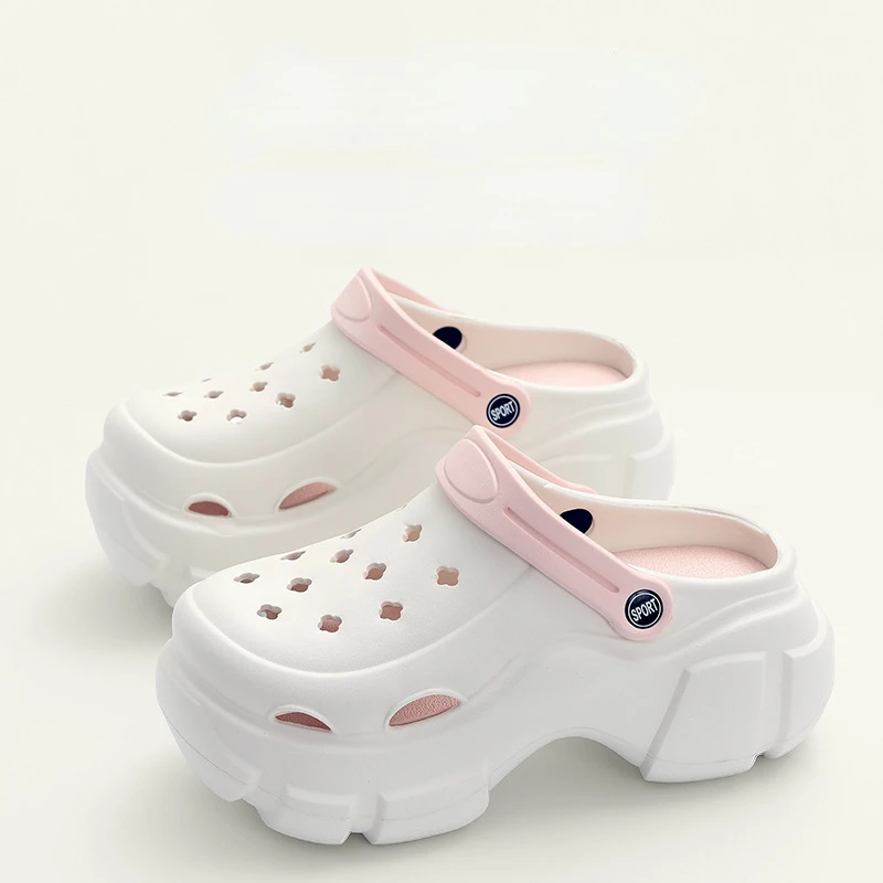 

Bling Pearls Diamond Cute Bear Decor Vented Clogs Slides 7CM Platfrom Outdoor Beach Sandals Summer Girls Slippers Women Shoes