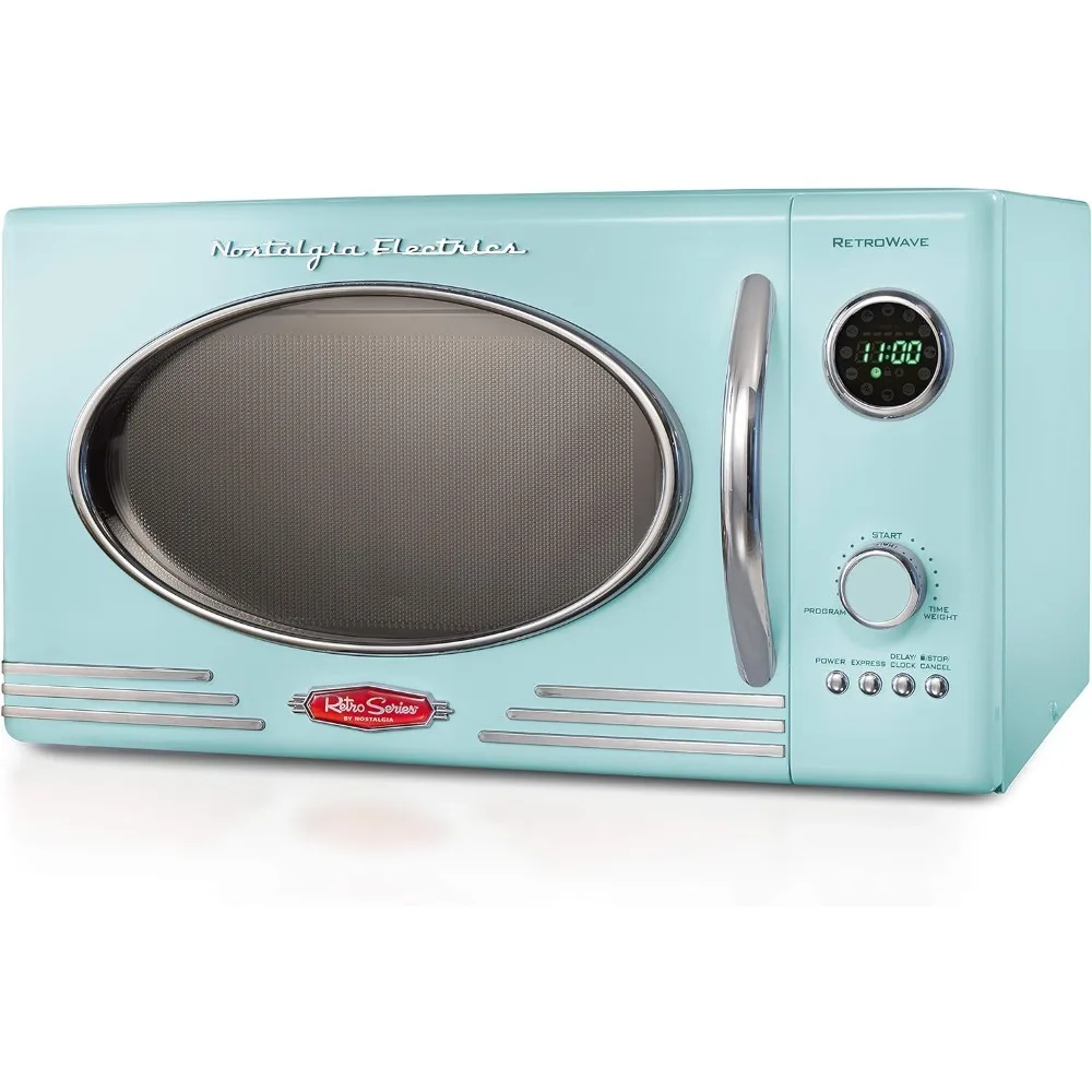 Retro Countertop Microwave Oven 800-Watt 0.9 cu ft 12 Pre-Programmed Cooking Settings Digital Clock Kitchen Appliances