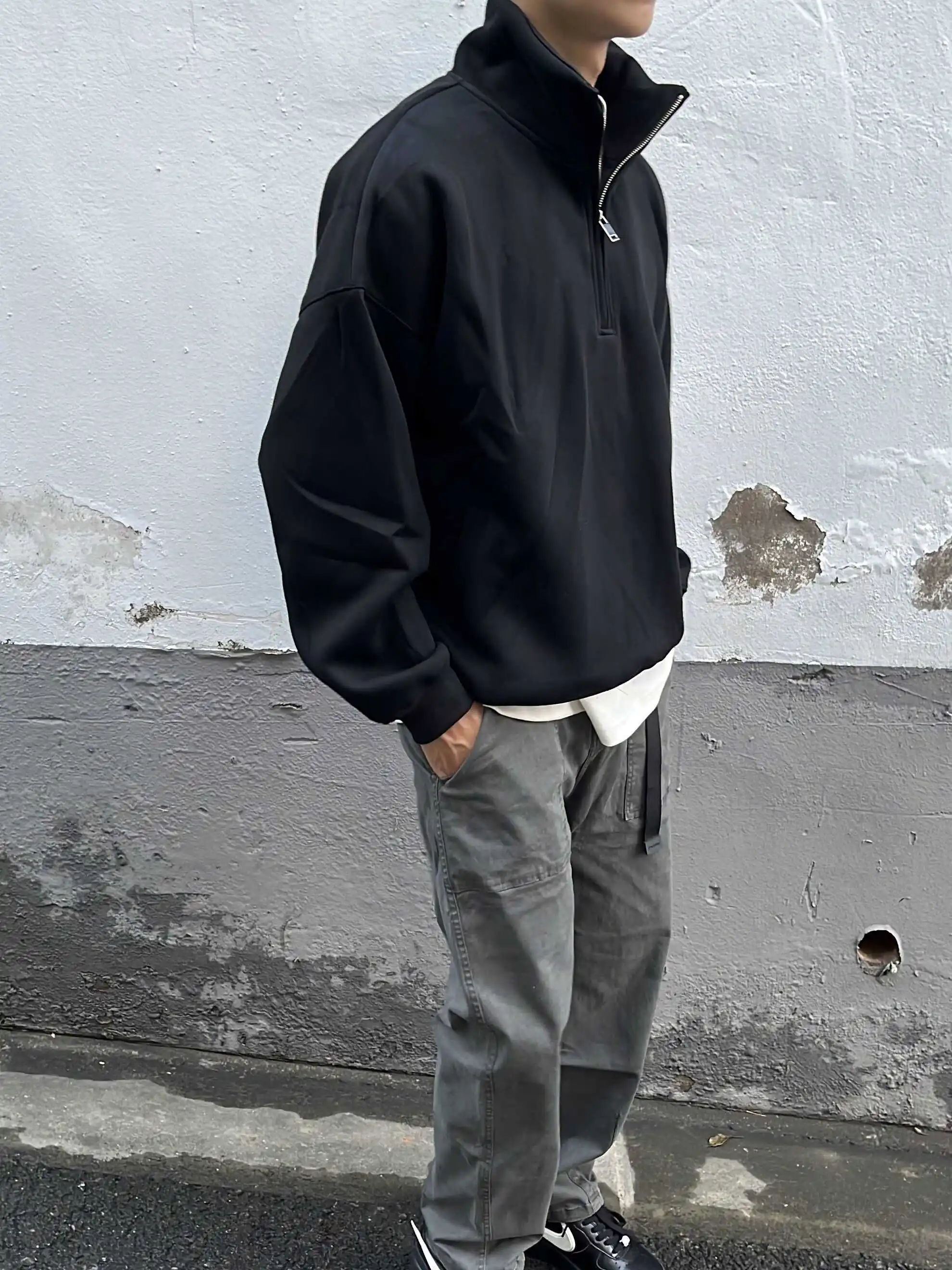 American Sle Heavyweight  Ne Sweatirt Men's Loose Oversize f Zip ey Couple's Outerwear Spring Autumn