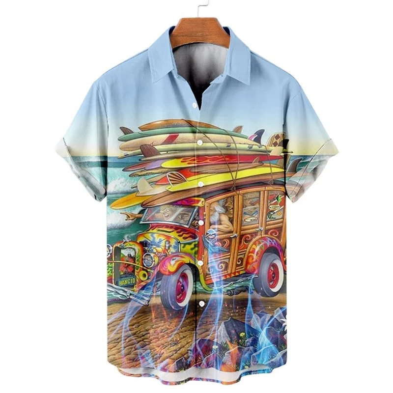 Shirts For Men 3d Vintage Fashion Violin Rocker Printed Rockabilly Hawaiian Shirt Short Sleeve Tops Outdoor Street Clothing 3