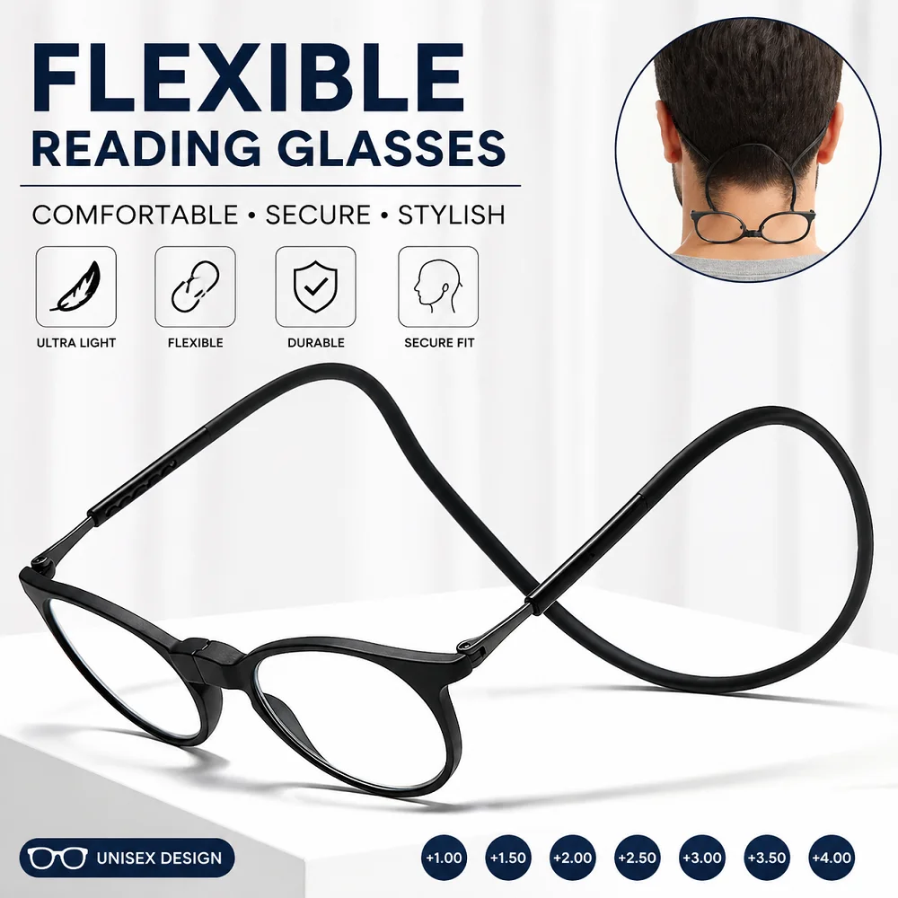 Hängender Hals TR90 Lesebrille Herren Damen Anti-Blaulicht Tragbare ultraleichte Computerbrille Rundrahmen Herrenbrille