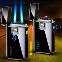 2025 New Men's Flame Gas Electric Dual Purpose Metal Windproof Lighter Creative USB Butane Gas Double fire Lighter Men's Gift 1