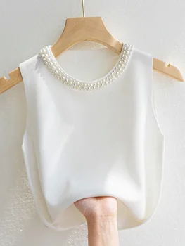 سترات نسائية صيفية جديدة بدون أكمام مطرزة بالخرز سترات رفيعة غير رسمية 2025 سترات نسائية محبوكة كورية بلوزات متينة Mujer De Moda