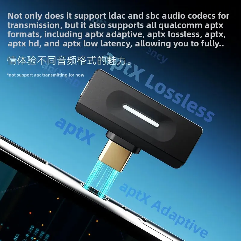 FiiO Air Link 블루투스 송신기 LDAC AptX 무손실 QCC5181 BT6.0 USB-C HiFi 오디오 어댑터(RGB 조명 포함)