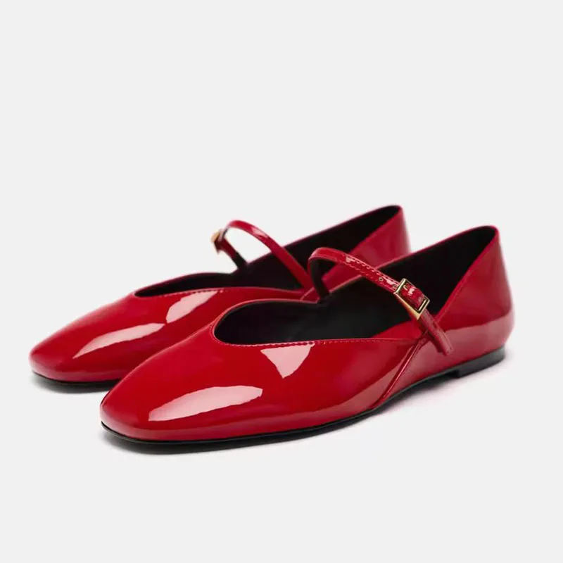 

Женские лакированные туфли с круглым носком, элегантные красные классические сандалии на плоской подошве в стиле ретро, туфли с ремешком и пряжкой с закрытым носком, новинка 2024