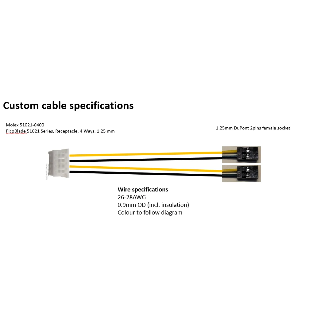 

15CM custom cables 0.049" 51021 Series 51021-0400 1.25MM to dupont 2.54 1.25 Female HOUSING 4 POS 1.25MM 1007 28 AWG JST 1.25