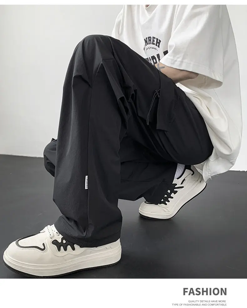 Neue 2026 Frühling/Sommer Herren Freizeithose aus Eisseide – Streetwear, einfarbig, gerade geschnitten, große Größen M-5XL, Outdoor, locker, dünn, Jogger – Detail 12