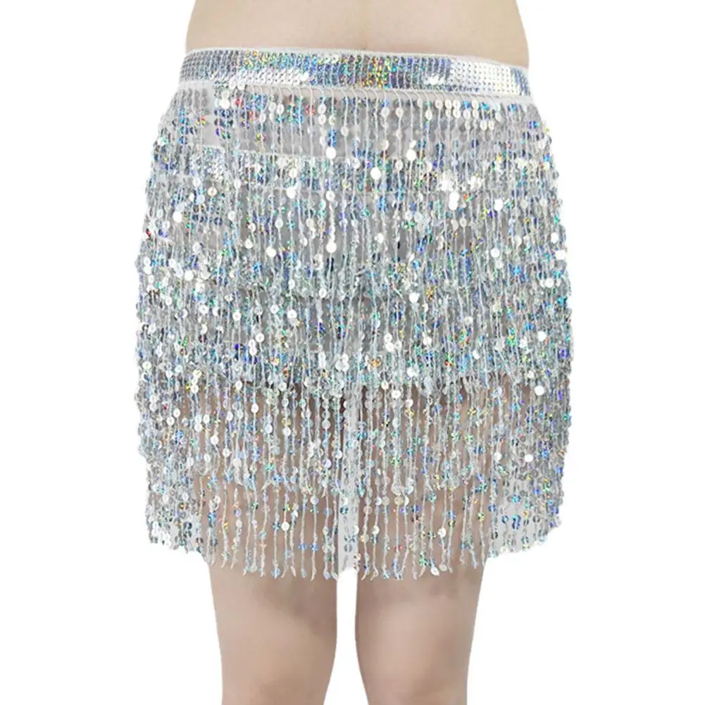 

Shiny Sequin Belly Dance Hip Scarf Women Tassel India Rave Stage Performance Waist Chain Costume Female Party Wrap Skirt Belt