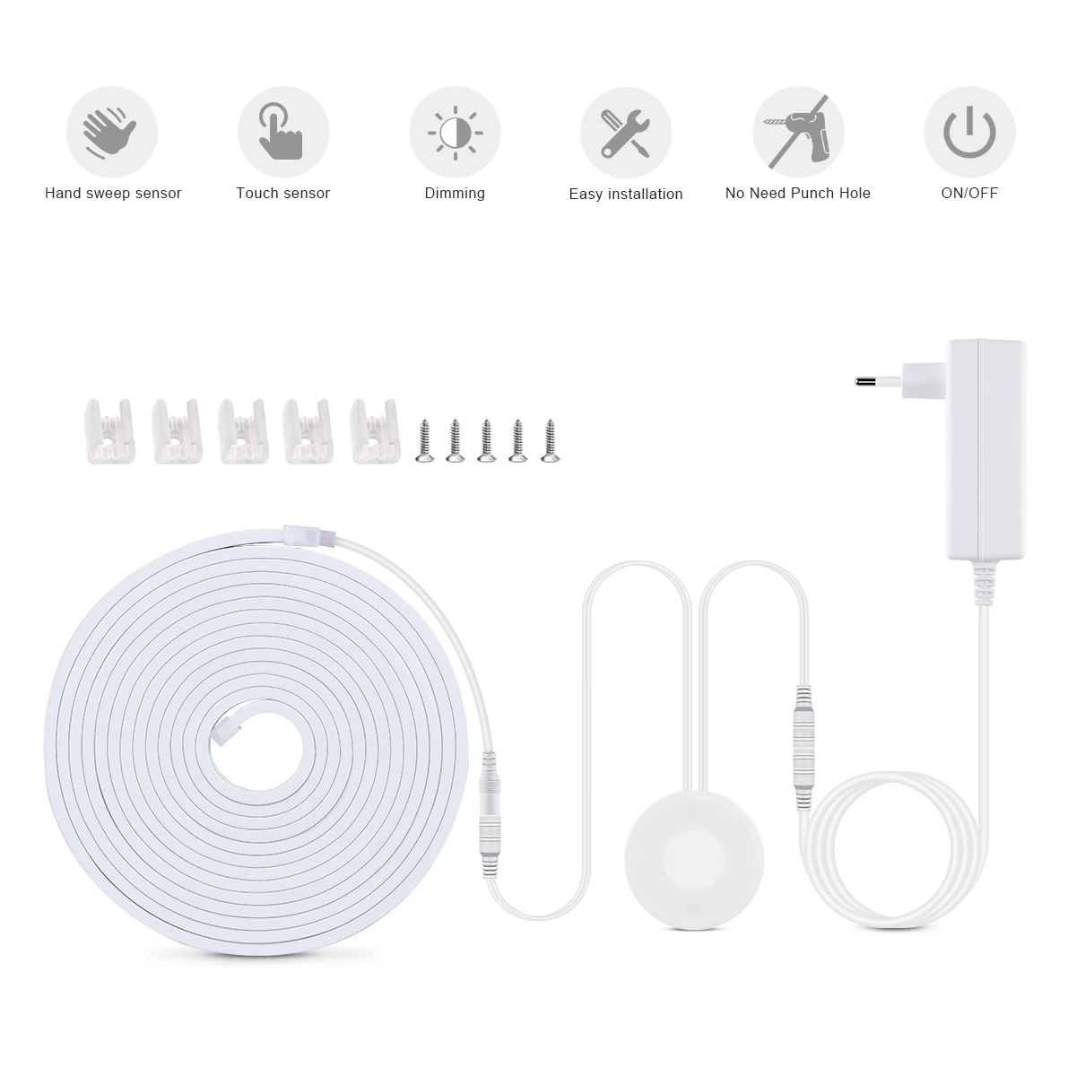 Motion Sensor Hand Scan Dimming LED Neon Light Strip - Waterproof 24V COB Tape for Room and Cabinet Decor