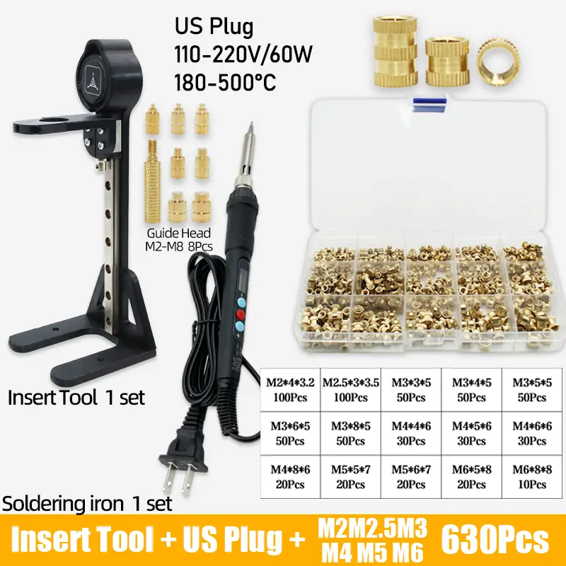 Heat Set Insert Press Tool Electric Soldering Iron Tip M2 M3 M4 M5 M6 M8 Thread Brass Inserts Nut Embedded Kit for 3d Printing image 14