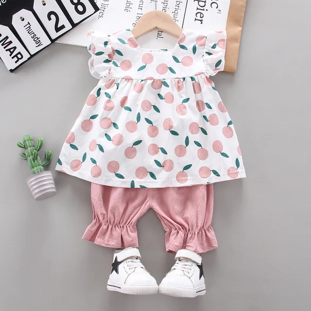 Summer Cute Cartoon 2PCS Kids Baby Girls Floral T-shirt Top Shorts Pants Set Clothes Girls Clothing Sets JuZi-pink