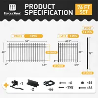 Fencer Wire 76Ft Heavy Duty Pinnacle Fence Barrier Kit, Anti-Rust Metal Steel Fence With 4Ft Height X 8Ft Width Panels, Gate, 2